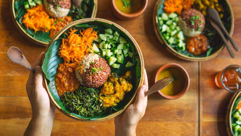 Sattvic plant-based meal supporting yoga practice