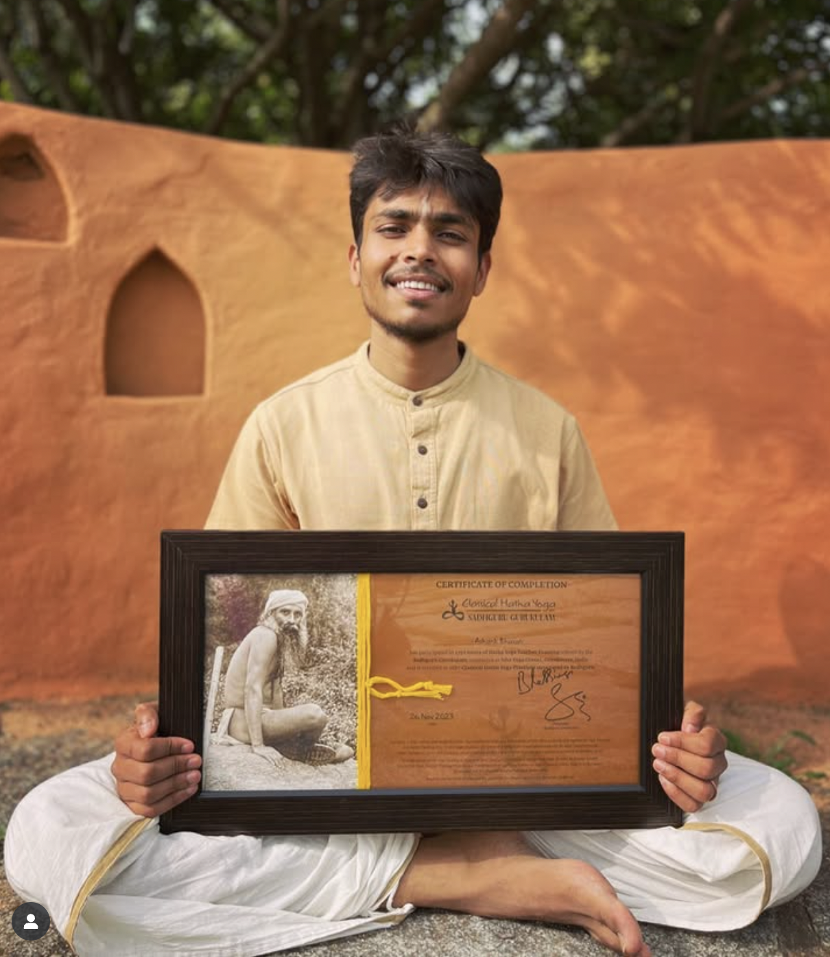 Ashank Bharati with Classical Hatha Yoga Gurukulam certificate